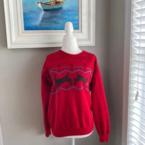 Vintage 90s Tultex Reindeer Christmas Sweatshirt Medium - Picture 2 of 8